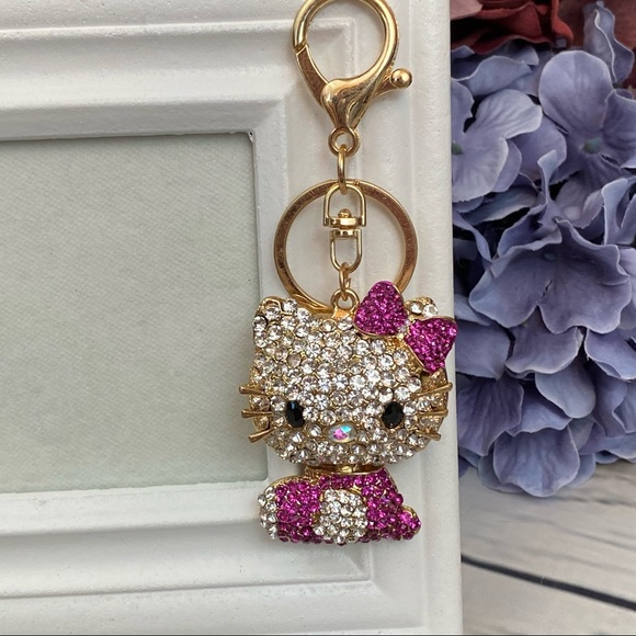 Hello Kitty with Dark Pink Crystal Dress & Bow Keychain Charm - Picture 2 of 11
